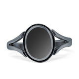 Oval Split Shank Turquoise Onyx Oxidized Ring 925 Sterling Silver