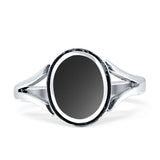 Oval Split Shank Turquoise Onyx Oxidized Ring 925 Sterling Silver