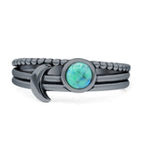 Crescent Moon Ring Round Turquoise Oxidized 925 Sterling Silver