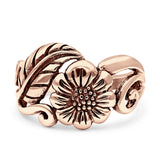 Sunflower Oxidized Sunshine Flower And Leaves Band Solid 925 Sterling Silver Thumb Ring (13mm)