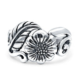 Sunflower Oxidized Sunshine Flower And Leaves Band Solid 925 Sterling Silver Thumb Ring (13mm)