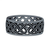 Celtic Oxidized Band Solid 925 Sterling Silver Thumb Ring (7mm)