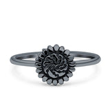 Sunflower Ring Band Band 925 Sterling Silver Oxidized Plain Ring  9mm