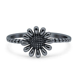 Beaded Oxidized Sunflower Sunshine Band Solid 925 Sterling Silver Thumb Ring (9.5mm)