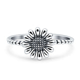 Beaded Oxidized Sunflower Sunshine Band Solid 925 Sterling Silver Thumb Ring (9.5mm)