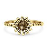 Beaded Oxidized Sunflower Sunshine Band Solid 925 Sterling Silver Thumb Ring (9.5mm)