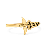 Caduceus Ring Oxidized Band Solid 925 Sterling Silver Thumb Ring (10mm)