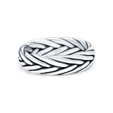Rounded Braided Ring Oxidized Band Solid 925 Sterling Silver Thumb Ring (5mm)