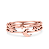 Moon & Stars Ring Oxidized Band Solid 925 Sterling Silver Thumb Ring (6mm)
