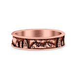 Mountains & Trees Ring Oxidized Band Solid 925 Sterling Silver Thumb Ring (5mm)