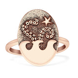 Oval Octopus Starfish Oxidized Ring 925 Sterling Silver