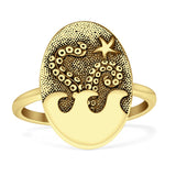 Oval Octopus Starfish Oxidized Ring 925 Sterling Silver