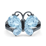 Teardrop Pear Butterfly Filigree Swirl Ring Simulated Cubic Zirconia 925 Sterling Silver Butterfly Ring