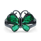 Teardrop Pear Butterfly Filigree Swirl Ring Simulated Cubic Zirconia 925 Sterling Silver Butterfly Ring
