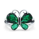 Teardrop Pear Butterfly Filigree Swirl Ring Simulated Cubic Zirconia 925 Sterling Silver Butterfly Ring