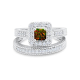 Two Piece Vintage Style Wedding Ring 925 Sterling Silver Simulated Cubic Zirconia