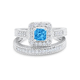 Two Piece Vintage Style Wedding Ring 925 Sterling Silver Simulated Cubic Zirconia