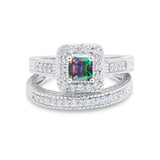 Two Piece Vintage Style Wedding Ring 925 Sterling Silver Simulated Cubic Zirconia