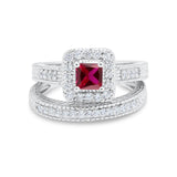 Two Piece Vintage Style Wedding Ring 925 Sterling Silver Simulated Cubic Zirconia