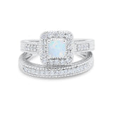 Two Piece Vintage Style Wedding Ring 925 Sterling Silver Simulated Cubic Zirconia
