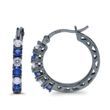 Half Eternity Huggie Hoop Earrings Round Simulated Cubic Zirconia 925 Sterling Silver (21mm)