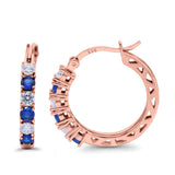 Half Eternity Huggie Hoop Earrings Round Simulated Cubic Zirconia 925 Sterling Silver (21mm)