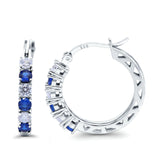 Half Eternity Huggie Hoop Earrings Round Simulated Cubic Zirconia 925 Sterling Silver (21mm)