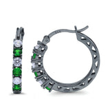 Half Eternity Huggie Hoop Earrings Round Simulated Cubic Zirconia 925 Sterling Silver (21mm)