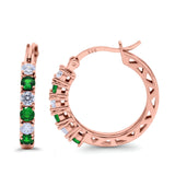 Half Eternity Huggie Hoop Earrings Round Simulated Cubic Zirconia 925 Sterling Silver (21mm)