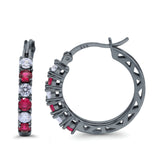 Half Eternity Huggie Hoop Earrings Round Simulated Cubic Zirconia 925 Sterling Silver (21mm)
