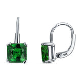 Cushion Leverback Earrings Cubic Zirconia 925 Sterling Silver