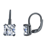 Asscher Leverback Earrings Cubic Zirconia 925 Sterling Silver