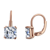 Asscher Leverback Earrings Cubic Zirconia 925 Sterling Silver
