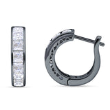 Minimalist Princess Huggie Hoop Earrings Cubic Zirconia 925 Sterling Silver