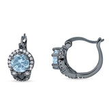 Halo Round Huggie Hoop Earrings Cubic Zirconia 925 Sterling Silver