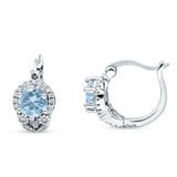 Halo Round Huggie Hoop Earrings Cubic Zirconia 925 Sterling Silver