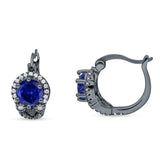 Halo Round Huggie Hoop Earrings Cubic Zirconia 925 Sterling Silver