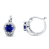 Halo Round Huggie Hoop Earrings Cubic Zirconia 925 Sterling Silver