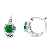 Halo Round Huggie Hoop Earrings Cubic Zirconia 925 Sterling Silver