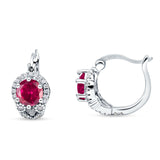 Halo Round Huggie Hoop Earrings Cubic Zirconia 925 Sterling Silver