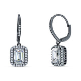 Emerald Cut Dangle Drop Leverback Earrings Cubic Zirconia 925 Sterling Silver