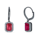 Emerald Cut Dangle Drop Leverback Earrings Cubic Zirconia 925 Sterling Silver