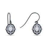 Halo Oval Fishhook Earrings Cubic Zirconia 925 Sterling Silver