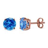 Stud Earrings Round Simulated Cubic Zirconia 925 Sterling Silver (3mm-12mm)