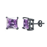 Halo Stud Earrings Princess Cut Simulated Cubic Zirconia 925 Sterling Silver (4mm-10mm)