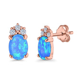 Oval Stud Earrings Created Opal Simulated CZ 925 Sterling Silver(12mm)