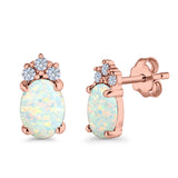 Oval Stud Earrings Created Opal Simulated CZ 925 Sterling Silver(12mm)