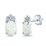 Oval Stud Earrings Created Opal Simulated CZ 925 Sterling Silver(12mm)