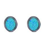 Oval Stud Earring Created Opal Solid 925 Sterling Silver (7mm)