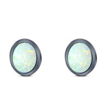 Oval Stud Earring Created Opal Solid 925 Sterling Silver (7mm)